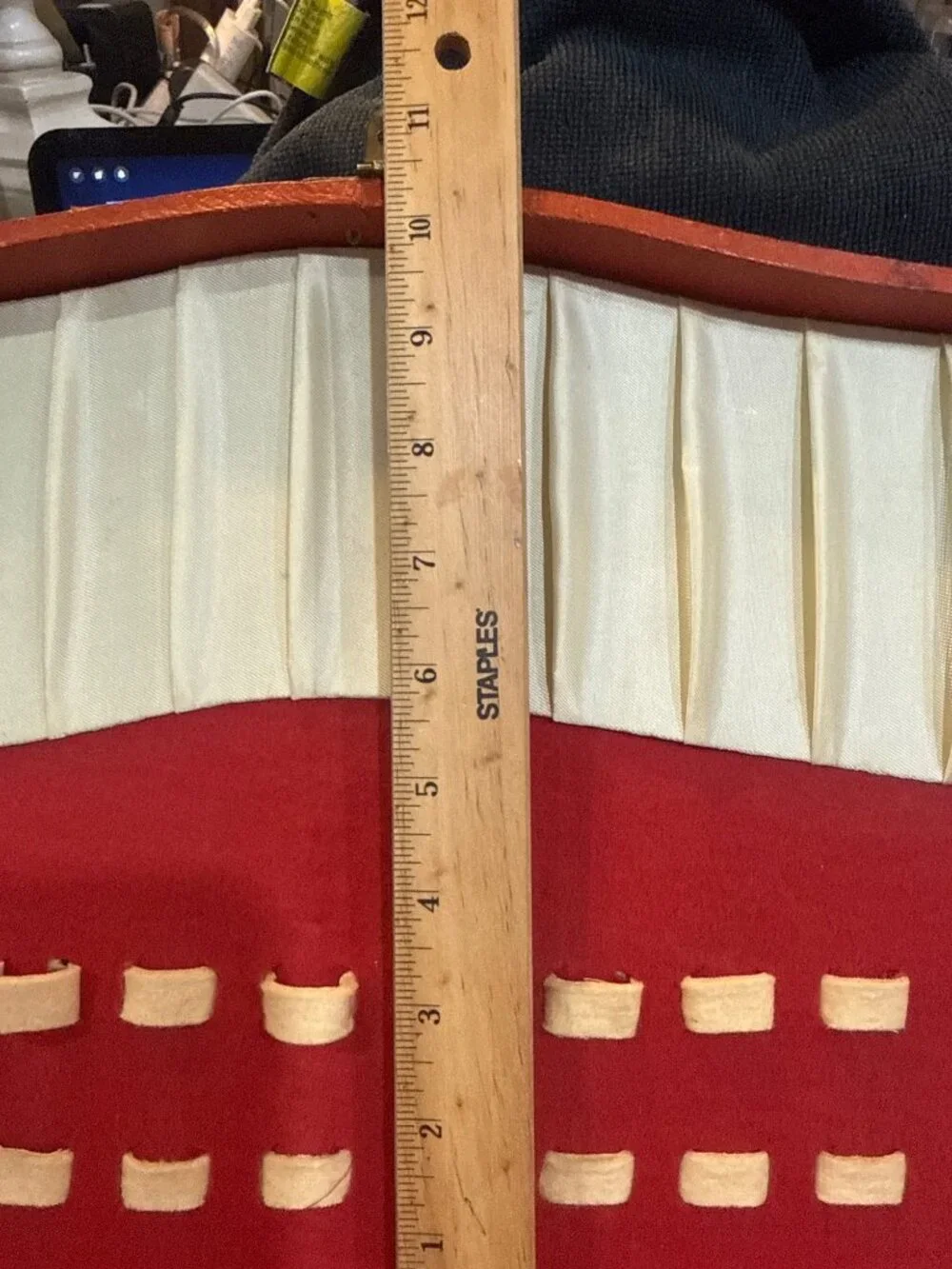 Vintage Flatware Storage Chest Box - Anti-Tarnish Red Felt Lining, Curved Lid Mi